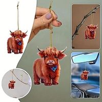 Car Mounted Cattle Pendant Christmas Tree Decorations Car Interior Decoration Christmas Gift Cartoon Highland Cattle miniinthebox - thumbnail