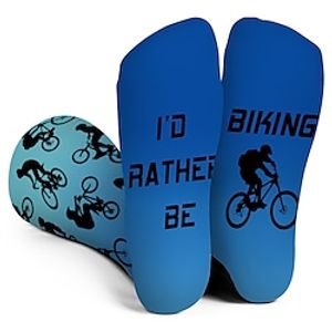 Socks Cycling Socks Men's Women's Bike / Cycling Breathable Soft Comfortable 1 Pair Graphic Cotton Blue S M L / Stretchy miniinthebox