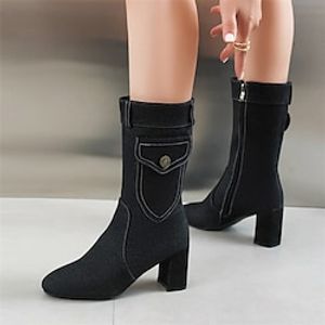 Women's Boots Booties Ankle Boots Daily Booties Ankle Boots Chunky Heel Square Toe Minimalism Denim Zipper Solid Color Black Light Blue Lightinthebox