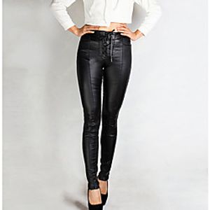 Women's Fashion Skinny Drawstring Pocket Full Length Pants Daily Weekend Micro-elastic Plain Comfort Mid Waist Black S M L XL XXL  Fleece Lining Lightinthebox
