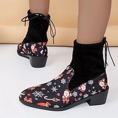 Women's Boots Chelsea Boots Plus Size Outdoor Christmas Daily Booties Ankle Boots Block Heel Pointed Toe Fashion Casual Walking PU Lace-up Solid Color Black Lightinthebox