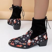 Women's Boots Chelsea Boots Plus Size Outdoor Christmas Daily Booties Ankle Boots Block Heel Pointed Toe Fashion Casual Walking PU Lace-up Solid Color Black Lightinthebox - thumbnail