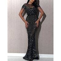 Women's Prom Dress Party Dress Fringe Dress Long Dress Maxi Dress Black Short Sleeve Pure Color Sequins Fall Winter Autumn Crew Neck Fashion Winter Dress Wedding Guest Birthday 2023 S M L XL XXL Lightinthebox - thumbnail