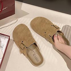 Women's Slippers Boho Bohemia Beach Daily Flat Heel Round Toe Elegant Vintage Fashion Walking Rubber PU Loafer Brown Khaki Gray Lightinthebox