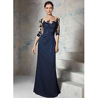 Sheath  Column Mother of the Bride Dress Wedding Guest Elegant Simple Jewel Neck Floor Length Chiffon 34 Length Sleeve with Appliques 2024 Lightinthebox