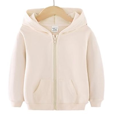 Kids Unisex Hoodie Solid Color Long Sleeve Zipper Pocket Spring Fall Winter Sports Daily Cotton Outdoor Casual Lightinthebox