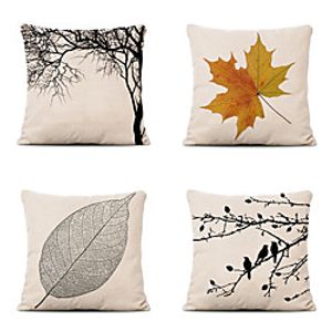 Cushion Cover 4PCS Faux Linen Soft Decorative Square Throw Pillow Cover Cushion Case Pillowcase for Sofa Bedroom 45 x 45 cm (18 x 18 Inch) Superior Quality Machine Washable Tree Leaves Pattern miniinthebox
