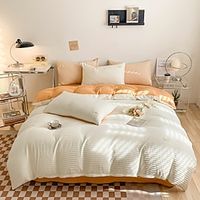 Solid Color Washing Sanding Duvet Cover Set Bedding Set Luxury Soft Microfiber Comforter Cover Queen Size 4 Piece Bedding Set 1 Duvet Cover 1 Bed Sheet 2 Pillowcases) coverlet miniinthebox - thumbnail
