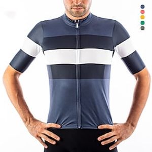 21Grams Men's Cycling Jersey Short Sleeve Bike Top with 3 Rear Pockets Mountain Bike MTB Road Bike Cycling Breathable Quick Dry Moisture Wicking Reflective Strips Yellow Red Blue Color Block Stripes Lightinthebox