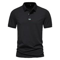 Men's Cotton Polo Shirt Golf Shirt Work Casual Lapel Short Sleeve Basic Modern Plain Button Spring Summer Regular Fit Black Cotton Polo Shirt Lightinthebox