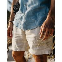 Men's Shorts Linen Shorts Summer Shorts Embroidered Straight Leg Solid Color Comfort Breathable Knee Length Casual Daily Vacation Fashion Beige Lightinthebox