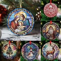 Christmas 2023 Ornament, Stained Glass Ornament Christmas Acrylic Round Pendant Stained Glass Christmas Tree Ornament for Christmas Tree Decor Christmas Round Hanging Ornament miniinthebox