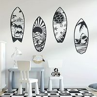 4pcsset Metal Surfboard Wall Decor Summer Metal Turtle Palm Tree Surfboard Beach Sign Coastal Metal Wall Art Outdoor And Indoor Decor Home Wall Decor 15.8 Black Lightinthebox