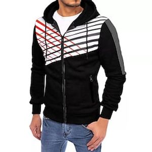 Men's Full Zip Hoodie Jacket Blue Red White Black Hooded Stripes Lace up Zipper Sports  Outdoor Streetwear Cool Casual Big and Tall Winter Fall Clothing Apparel Hoodies Sweatshirts  Long Sleeve Lightinthebox