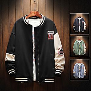 Men's Jacket Color Block Patchwork Streetwear Fall Regular Sports Long Sleeve Cotton Blend Coat Tops Blue miniinthebox