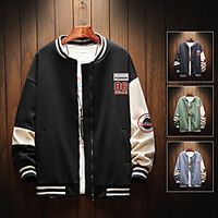 Men's Jacket Color Block Patchwork Streetwear Fall Regular Sports Long Sleeve Cotton Blend Coat Tops Blue miniinthebox - thumbnail