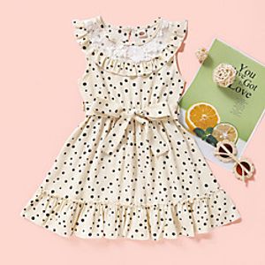 Kids Toddler Little Girls' Dress Polka Dot Print Wine Beige Knee-length Sleeveless Active Dresses Summer Regular Fit 2-8 Years miniinthebox
