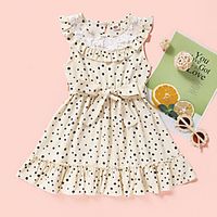 Kids Toddler Little Girls' Dress Polka Dot Print Wine Beige Knee-length Sleeveless Active Dresses Summer Regular Fit 2-8 Years miniinthebox - thumbnail