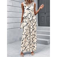 Women's Tank Top Pants Sets Graphic Casual Daily Beige Print Sleeveless Fashion Round Neck Regular Fit Summer Lightinthebox