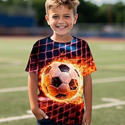 Boys 3D Football Tee Shirt Short Sleeve 3D Print Summer Spring Active Sports Fashion Polyester Kids 3-12 Years Crew Neck Outdoor Casual Daily Regular Fit miniinthebox
