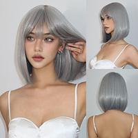 Synthetic Wig Uniforms Career Costumes Princess Straight kinky Straight Middle Part Layered Haircut Machine Made Wig 14 inch Silver grey Synthetic Hair Women's Cosplay Party Fashion Gray Lightinthebox