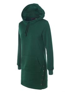 Pure Color Side Button Hooded Women Hoodies