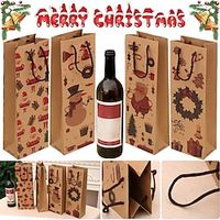 12PCS Christmas Gift Bags Kraft Paper Wine Bags with Handles Wine Bottle Paper Bags Retail Packaging Bags Lightinthebox - thumbnail