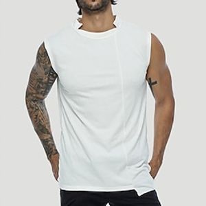 Men's Tank Top Vest Solid Color Stand Collar White Holiday Vacation Sleeveless Clothing Apparel Lightweight Casual Comfortable  Summer  Summer Lightinthebox