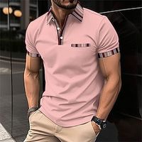 Men's Polo Shirt Golf Shirt Work Casual Lapel Short Sleeve Basic Modern Color Block Stripe Patchwork Button Spring  Summer Regular Fit Black White Pink Khaki Polo Shirt Lightinthebox