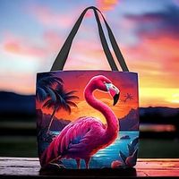 Women's Tote Shoulder Bag Canvas Tote Bag Polyester Shopping Daily Holiday Print Large Capacity Foldable Lightweight Flamingo Light Red Blue Fuchsia Lightinthebox