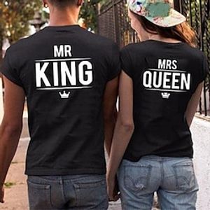 Couple Tshirt Letter King 1pc Couple's Men's Women's T shirt Tee Crew Neck Black Valentine's Day Daily Short Sleeve Print Fashion Casual Lightinthebox
