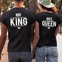 Couple Tshirt Letter King 1pc Couple's Men's Women's T shirt Tee Crew Neck Black Valentine's Day Daily Short Sleeve Print Fashion Casual Lightinthebox - thumbnail