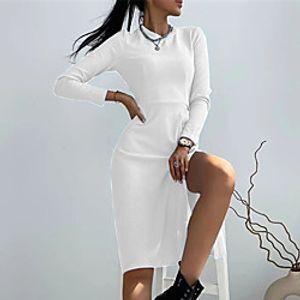 Women's A Line Dress Short Mini Dress White Black Pink Khaki Light Blue Long Sleeve Pure Color Split Button Spring Summer Crew Neck Stylish Casual 2022 S M L XL XXL Lightinthebox