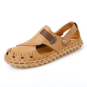 Men's Sandals Crochet Leather Shoes Flat Sandals Sporty Casual Daily Outdoor Water Shoes Walking Shoes Nappa Leather Cowhide Breathable Handmade Non-slipping Booties / Ankle Boots Black Khaki Brown miniinthebox
