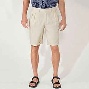 Men's Shorts Linen Shorts Summer Shorts Pleated Shorts Button Pocket Pleats Plain Comfort Breathable Short Casual Daily Holiday Linen Cotton Blend Fashion Designer Black White Lightinthebox