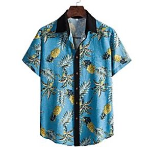 Men's Shirt Other Prints Graphic Leaves Short Sleeve Daily Tops Casual Light Blue miniinthebox