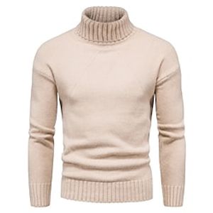 Men's Pullover Sweater Jumper Turtleneck Sweater Ribbed Knit Cropped Knitted Solid Color Turtleneck Keep Warm Modern Contemporary Work Daily Wear Clothing Apparel Winter Spring   Fall Green Black M Lightinthebox