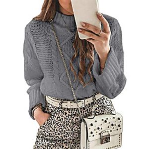 Women's Pullover Sweater Knitted Solid Color Stylish Basic Casual Long Sleeve Sweater Cardigans Crew Neck Fall Winter Gray Khaki White miniinthebox