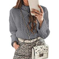 Women's Pullover Sweater Knitted Solid Color Stylish Basic Casual Long Sleeve Sweater Cardigans Crew Neck Fall Winter Gray Khaki White miniinthebox - thumbnail