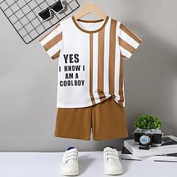 2 Pieces Toddler Boys T-shirt Shorts Outfit Stripe Letter Short Sleeve Side Stripe Set School Fashion Daily Summer 3-7 Years Brown Lightinthebox