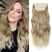 Clip in Natural Hair Extensions Long Wavy 4PCS Thick Hairpieces Dark Ash Blonde Mixed Bleach Blonde Double Weft Synthetic 20 Inch for Women miniinthebox - thumbnail