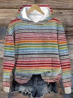 Women's Colorful Gradient Stripe Print Hooded Sweatshirt