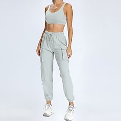 Women's Sweatsuit Set Drawstring Multiple Pockets Crew Neck Cotton Solid Color Sport Athleisure Clothing Suit Sleeveless Breathable Soft Comfortable Everyday Use Street Casual Daily Outdoor Lightinthebox