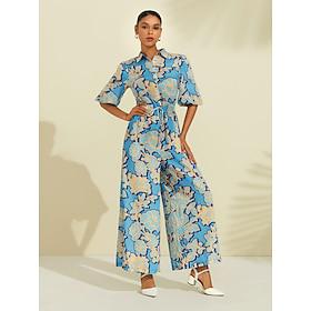 Floral Print Drawstring Tie-up Wide-leg Jumpsuit