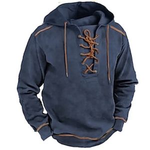 Men's Sweatshirt Navy Blue Hooded Plain Lace up Patchwork Sports  Outdoor Daily Holiday Streetwear Basic Casual Spring   Fall Clothing Apparel Hoodies Sweatshirts  miniinthebox