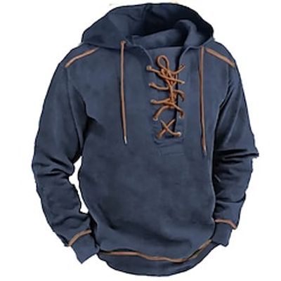 Men's Sweatshirt Navy Blue Hooded Plain Lace up Patchwork Sports  Outdoor Daily Holiday Streetwear Basic Casual Spring   Fall Clothing Apparel Hoodies Sweatshirts  miniinthebox