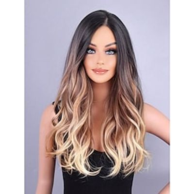 Women's Long Curly Hair Wig In European And American Style, Natural And Realistic Human-like Hair, Brown Graduated Color, Full Head Coverage Without Bangs And With Middle Part miniinthebox