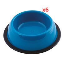 Georplast Silver Antislip Plastic Pet Bowl Medium - Blue (Pack of 6)