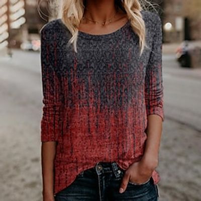Women's T shirt Tee Yellow Red Blue Graphic Print Long Sleeve Daily Weekend Basic Round Neck Regular Painting S miniinthebox
