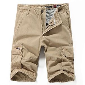 Men's Cargo Shorts Capri Pants Straight Leg 6 Pocket Plain Comfort Calf-Length Outdoor Daily Going out 100% Cotton Sports Streetwear Army Green Khaki Lightinthebox